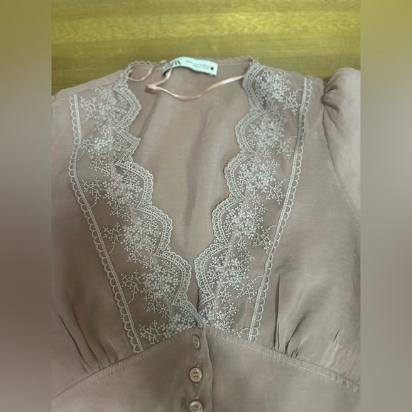 Zara Women’s Dusty Pink Lacy Top XS - Picture 4 of 10